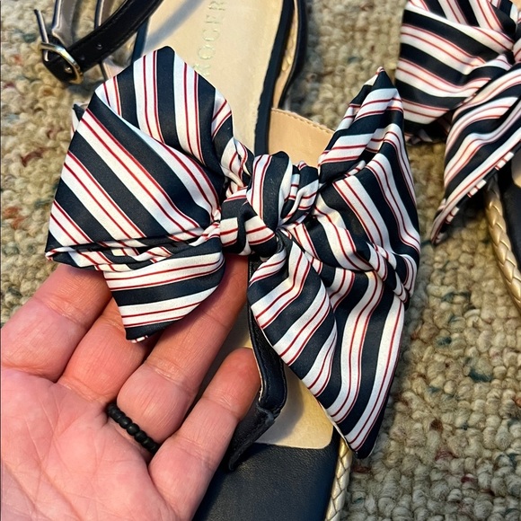 Jack Rogers Navy and Red Sandals with Striped Bow - Picture 3 of 8
